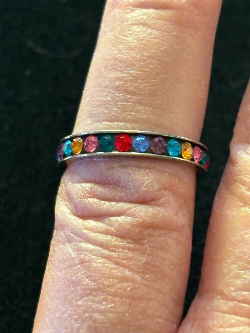 Multi Color Rhinestones Eternity Polished 925 Sterling Silver Band Ring Size 5